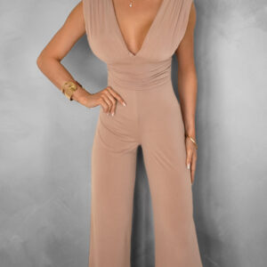 Hnědý elegantní dlouhý společenský overal ELSASA Velikost: ONESIZE