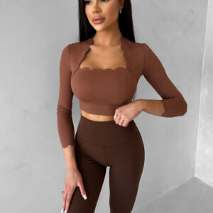 Hnědý sportovní crop top WALATA s dlouhým rukávem Velikost: L