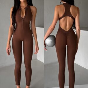 Hnědý sportovní push up overal DRESIEN Velikost: M