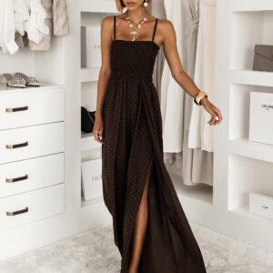 Hnědý stylový dlouhý overal KITHON s rozparky Velikost: ONESIZE