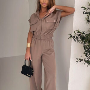 Hnědý stylový kalhotový komplet BILLOW Velikost: ONESIZE