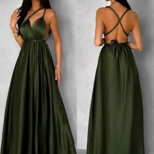 Khaki dlouhé šaty VALERDI s variabilním vázáním a rozparkem Velikost: ONESIZE