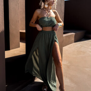 Khaki mušelínová dlouhá letní sukně CARAXE s rozparky Velikost: ONESIZE