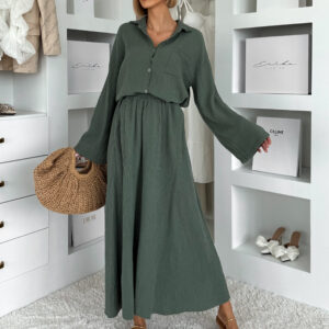 Khaki mušelínový košilový komplet BELIANE se sukní Velikost: ONESIZE