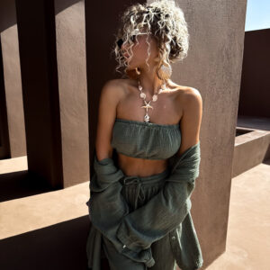 Khaki mušelínový top BALEEN pás přes prsa Velikost: ONESIZE