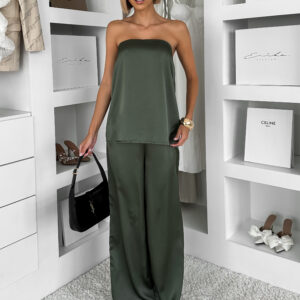 Khaki saténový kalhotový komplet CAMISA Velikost: ONESIZE