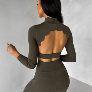 Khaki sportovní crop top SIMAROA s holými zády Velikost: L