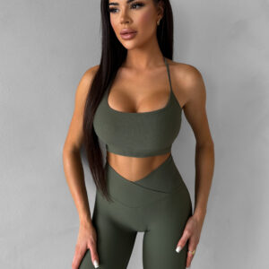 Khaki sportovní jóga podprsenka HALIRA Velikost: L