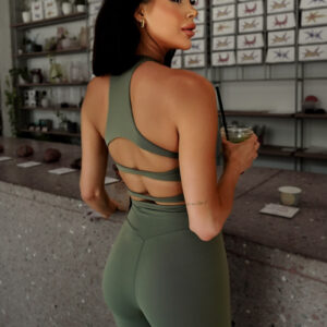 Khaki sportovní yoga top CALENO Velikost: L