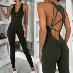 Khaki tvarující dlouhý elastický overal ROSELA Velikost: M/L