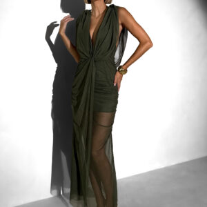 Khaki tylové dlouhé šaty FALDARY Velikost: ONESIZE