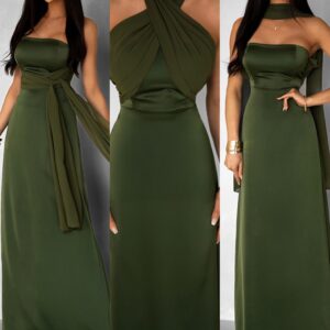 Khaki variabilní společenské šaty MELLOS s šálem Velikost: ONESIZE