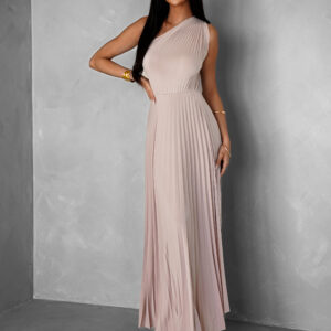 Krémové asymetrické plisované šaty OLIVIE Velikost: ONESIZE