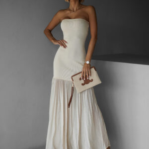 Krémové dlouhé šaty NIKALA bez ramínek Velikost: M/L