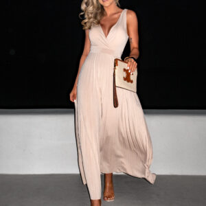 Krémové elegantní plisované dlouhé šaty REECE Velikost: ONESIZE