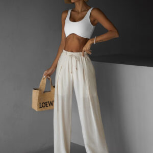 Krémové lehké široké kalhoty LARYS se šňůrkou Velikost: ONESIZE