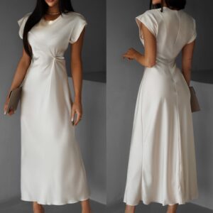 Krémové saténové dlouhé šaty SIMONO Velikost: ONESIZE