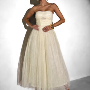 Krémové společenské tylové midi šaty SOLAVIE Velikost: L