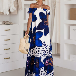 Modré dlouhé maxi široké šaty ELISIENNE Velikost: ONESIZE