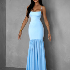 Modré dlouhé přiléhavé šaty BRIENNE Velikost: M/L