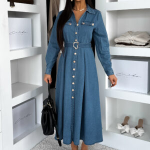 Modré džínové midi šaty CAELIA s páskem Velikost: M/L