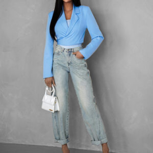 Modré krátké zavinovací sako SUZINA s páskem Velikost: ONESIZE