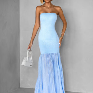 Modré maxi šaty NIKALA bez ramínek Velikost: M/L