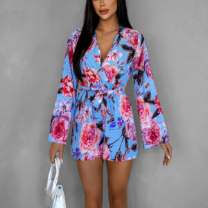 Modrý letní květovaný overal VYSBY  s páskem Velikost: ONESIZE