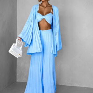 Modrý plisovaný saténový komplet MERYSE Velikost: ONESIZE