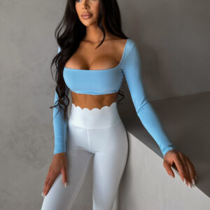 Modrý sportovní crop top EVORIX s dlouhým rukávem Velikost: L