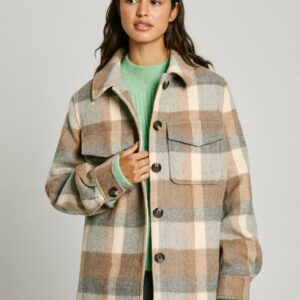 Pepe Jeans dámský kostkovaný béžový kabát CAMERON PL402461814 XS