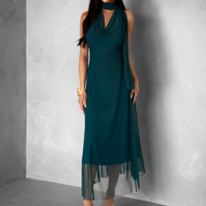 Petrolejové splývavé šaty REMBAY s šálem Velikost: ONESIZE