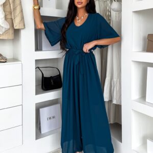 Petrolejový elegantní dlouhý společenský overal LEIRIA Velikost: ONESIZE