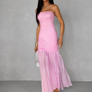 Růžové dlouhé šaty NIKALA bez ramínek Velikost: M/L