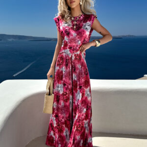 Růžový květinový kalhotový komplet LEEROY s topem Velikost: ONESIZE