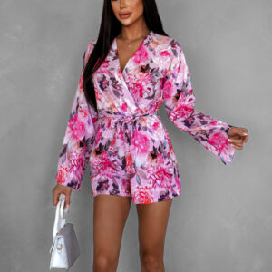 Růžový květinový letní overal VYSBY s páskem Velikost: ONESIZE