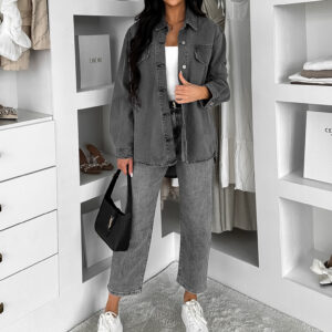 Šedá džínová denim oversize košile ELORIA Velikost: ONESIZE