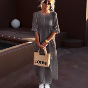 Šedohnědé mušelínové dlouhé maxi šaty SPEEDY Velikost: ONESIZE