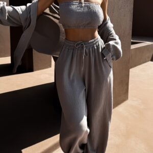 Šedohnědé široké mušelínové kalhoty PIREUSA Velikost: ONESIZE