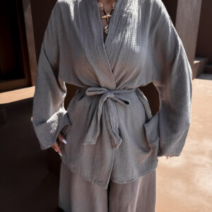 Šedohnědý mušelínový zavazovací cardigan CHANIA Velikost: ONESIZE