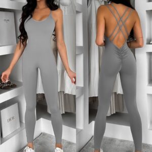 Šedý tvarující dlouhý sportovní overal THARA Velikost: S/M