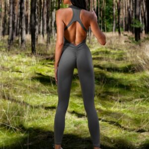 Šedý tvarující sportovní overal KAMAR s holými zády Velikost: L