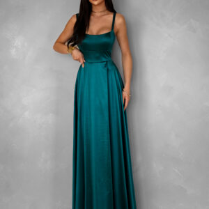 Smaragdové dlouhé saténové šaty HELSIN na ramínka Velikost: ONESIZE