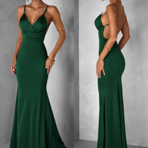 Smaragdové dlouhé saténové šaty MARSELLE Velikost: ONESIZE