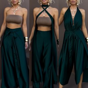 Smaragdové variabilní saténové vázací kalhoty MARINE Velikost: ONESIZE