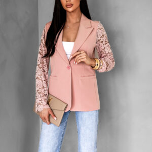 Starorůžové elegantní sako APRILA s krajkovými rukávy Velikost: S