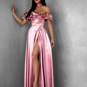 Starorůžové saténové dlouhé společenské šaty EBOLIA Velikost: ONESIZE