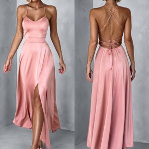 Starorůžové saténové midi šaty SIMUEL se šněrováním Velikost: ONESIZE