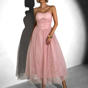 Starorůžové společenské tylové midi šaty SOLAVIE Velikost: L