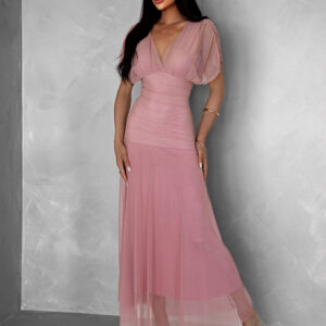 Starorůžové tylové dlouhé šaty VOLYADA s výstřihem Velikost: ONESIZE